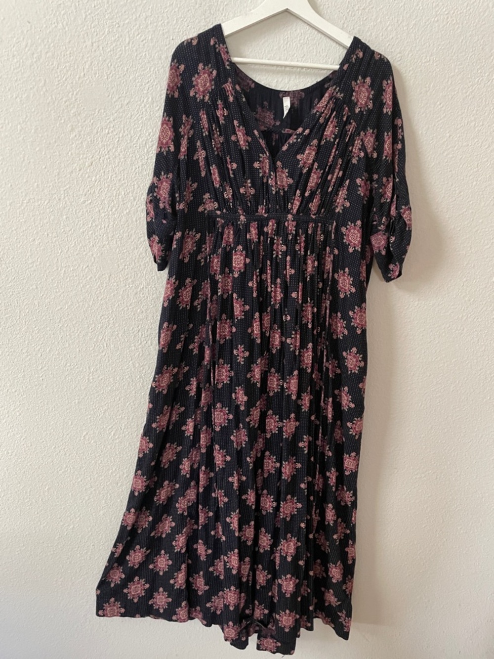 Free People Oasis Maxi Dress Oversized Midi Dress with Pink Floral Print Large - Picture 2 of 10